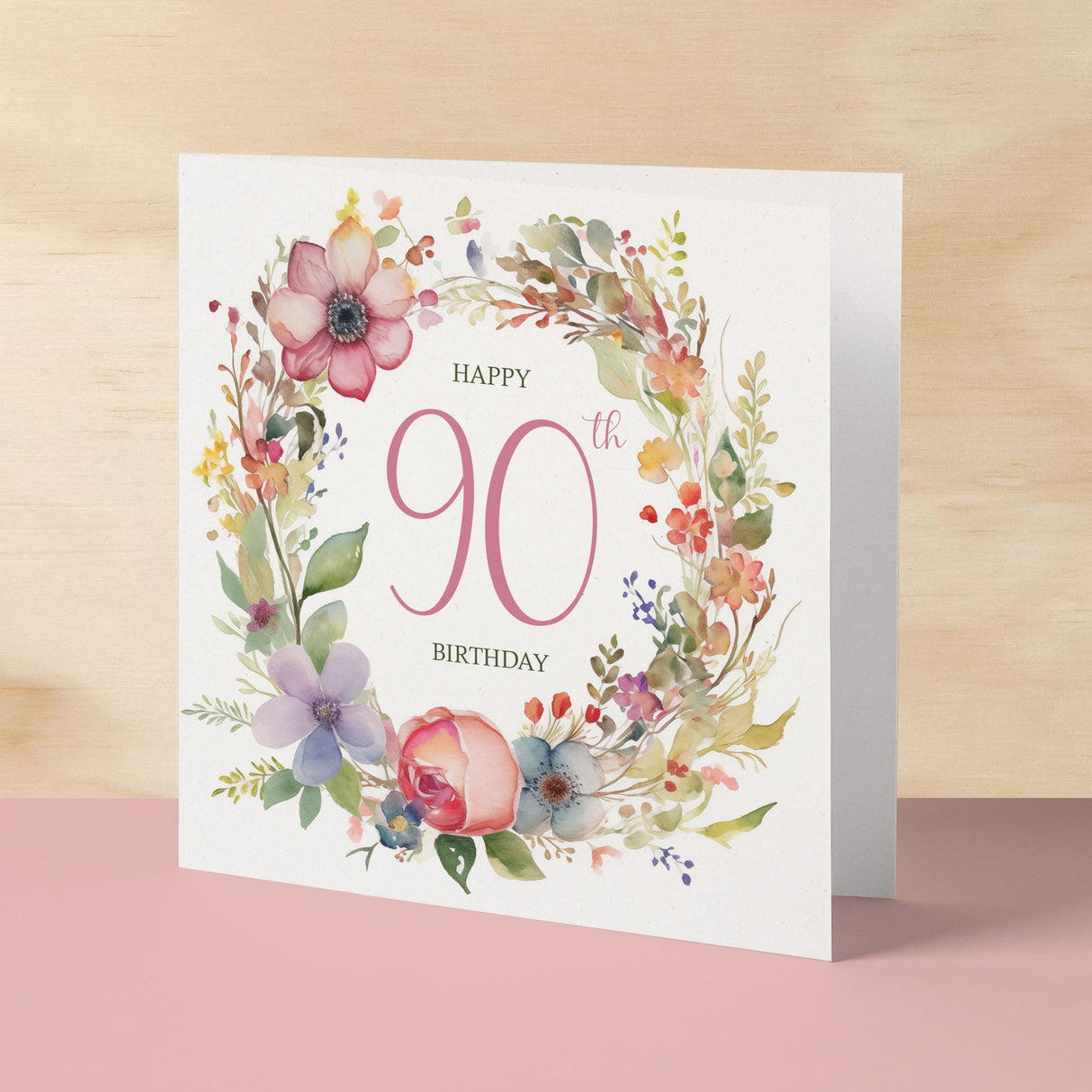 90th Birthday Card With Floral Illustration Pretty Ninty Card For Mum, Gran or Friend Ninetieth Birthday Card