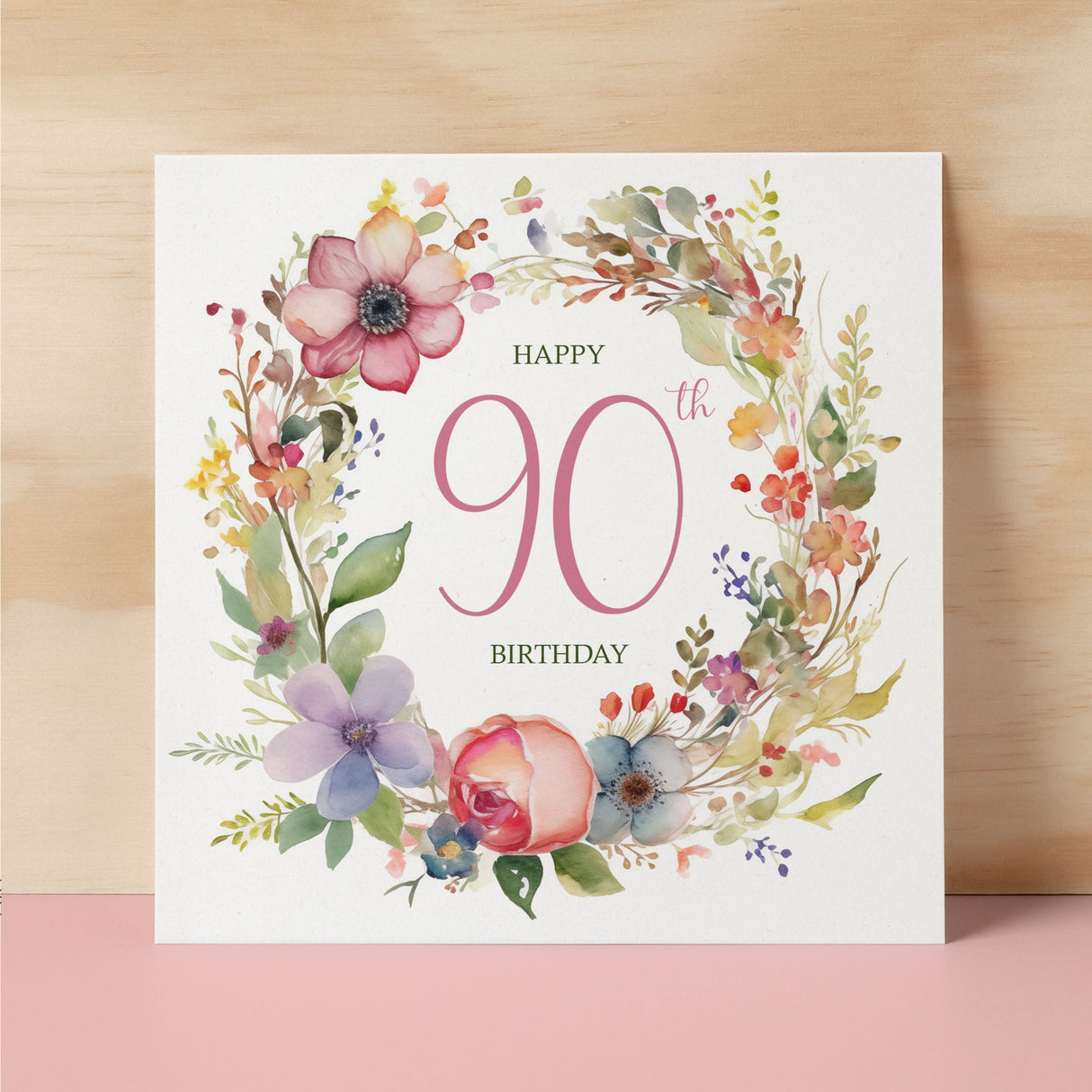 90th Birthday Card With Floral Illustration Pretty Ninty Card For Mum, Gran or Friend Ninetieth Birthday Card