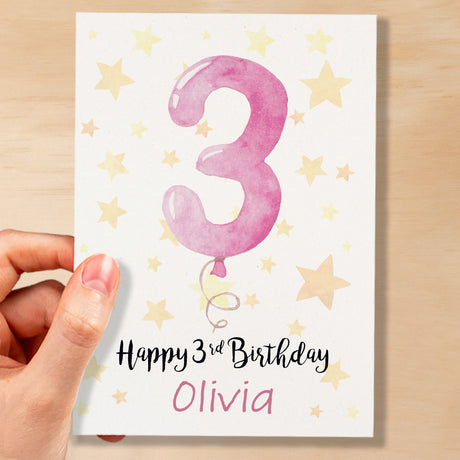 Personalised 3rd Birthday Card For Girl Custom Name Card For Girl Third Birthday Card For Child Birthday Card for Girl Custom 3rd Birthday