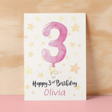 Personalised 3rd Birthday Card For Girl Custom Name Card For Girl Third Birthday Card For Child Birthday Card for Girl Custom 3rd Birthday