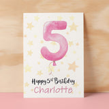 Personalised 5th Birthday Card For Girl Custom Name Card For Girl Fifth Birthday Card For Child Birthday Card for Girl Custom 5th Birthday