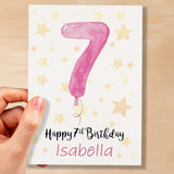 Personalised 7th Birthday Card For Girl Custom Name Card For Girl Seventh Birthday Card For Child Birthday Card for Girl Custom 7th Birthday