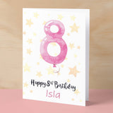 Personalised 8th Birthday Card For Girl Custom Name Card For Girl Eighth Birthday Card For Child Birthday Card for Girl Custom 8th Birthday