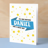 Personalised Children's Birthday Card Blue Banner Birthday Card For Boys Or Girls Custom Bithday Card For Children