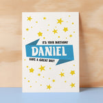 Personalised Children's Birthday Card Blue Banner Birthday Card For Boys Or Girls Custom Bithday Card For Children