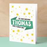 Personalised Children's Birthday Card Green Banner Birthday Card For Boys Or Girls Custom Bithday Card For Children