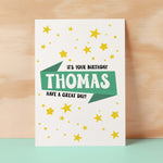 Personalised Children's Birthday Card Green Banner Birthday Card For Boys Or Girls Custom Bithday Card For Children