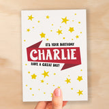 Personalised Children's Birthday Card Red Banner Birthday Card For Boys Or Girls Custom Bithday Card For Children