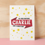 Personalised Children's Birthday Card Red Banner Birthday Card For Boys Or Girls Custom Bithday Card For Children