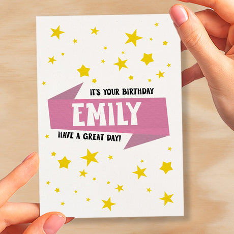 Personalised Children's Birthday Card Pink Banner Birthday Card For Boys Or Girls Custom Bithday Card For Children