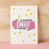 Personalised Children's Birthday Card Pink Banner Birthday Card For Boys Or Girls Custom Bithday Card For Children