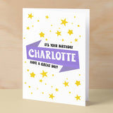 Personalised Children's Birthday Card Purple Banner Birthday Card For Boys Or Girls Custom Bithday Card For Children