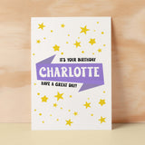 Personalised Children's Birthday Card Purple Banner Birthday Card For Boys Or Girls Custom Bithday Card For Children