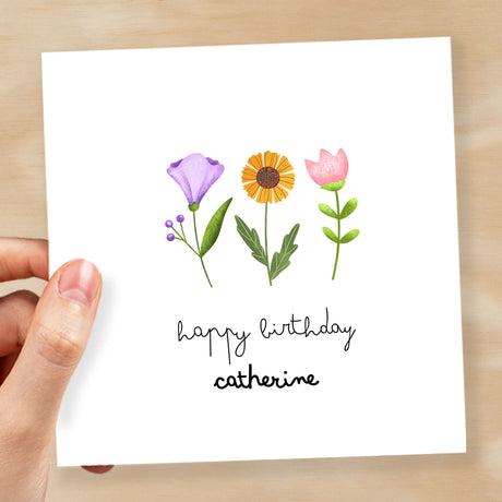 Personalised Card For Her Flower Happy Birthday Card For Mum, Gran, Auntie, Friend Add Your Own Name Custom Card