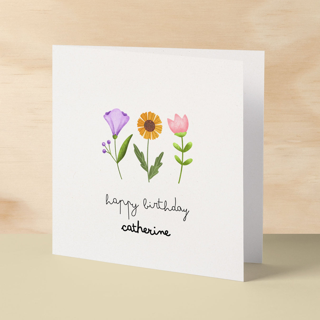 Personalised Card For Her Flower Happy Birthday Card For Mum, Gran, Auntie, Friend Add Your Own Name Custom Card