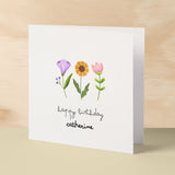 Personalised Card For Her Flower Happy Birthday Card For Mum, Gran, Auntie, Friend Add Your Own Name Custom Card