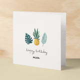 Personalised Card For Him Tropical Themed Happy Birthday Card For Mum, Gran, Auntie, Friend Add Your Own Name Custom Card