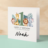 Personalised 1st Birthday Children's Card Jungle Themed First Birthday Card For Boy or Girl One Year Custom Card