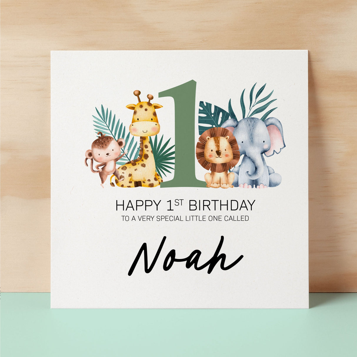 Personalised 1st Birthday Children's Card Jungle Themed First Birthday Card For Boy or Girl One Year Custom Card