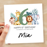 Personalised 6th Birthday Children's Card Jungle Themed Sixth Birthday Card For Boy or Girl Six Years Custom Card