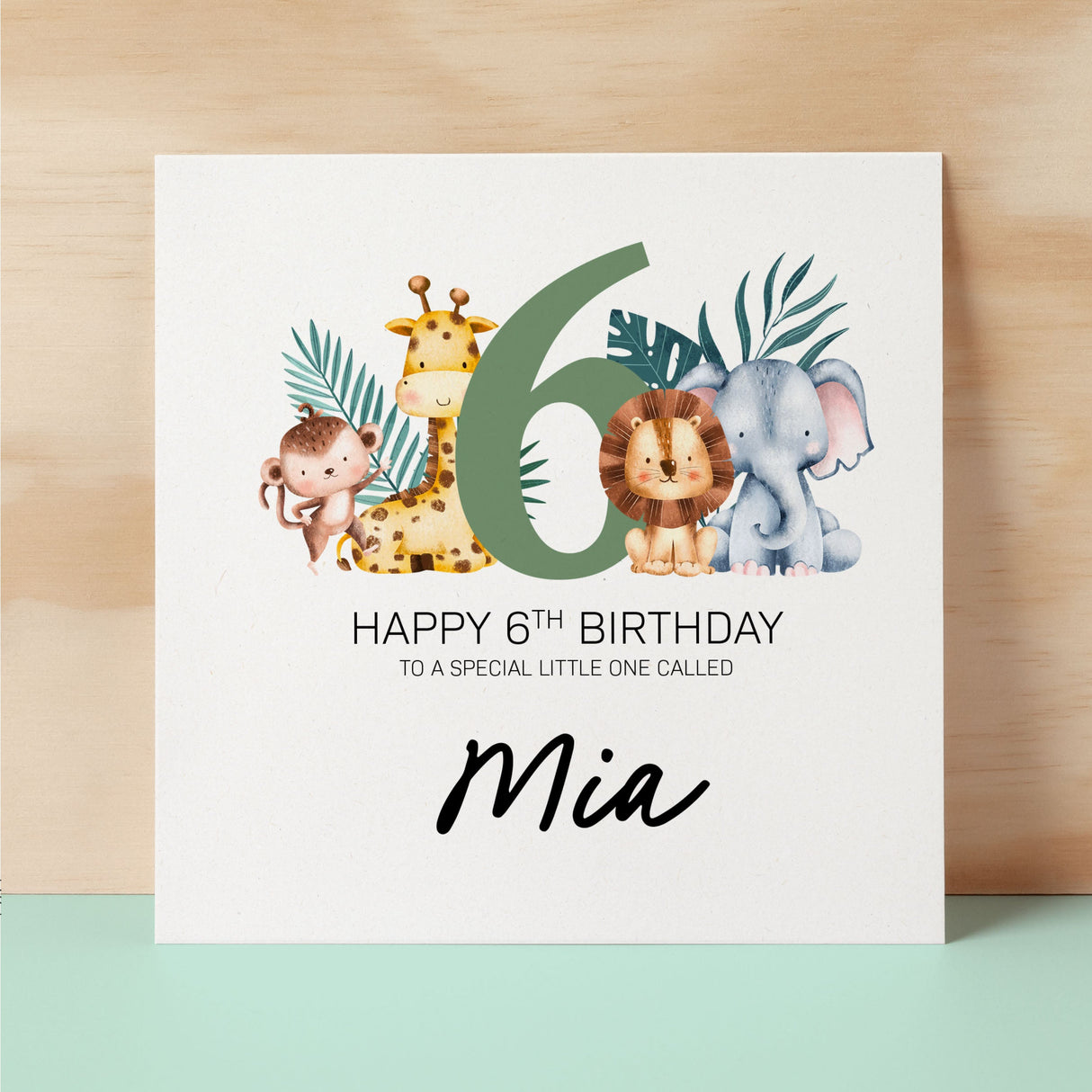 Personalised 6th Birthday Children's Card Jungle Themed Sixth Birthday Card For Boy or Girl Six Years Custom Card