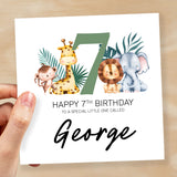 Personalised 7th Birthday Children's Card Jungle Themed Seventh Birthday Card For Boy or Girl Seven Years Custom Card