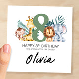 Personalised 8th Birthday Children's Card Jungle Themed Eighth Birthday Card For Boy or Girl Eight Years Custom Card