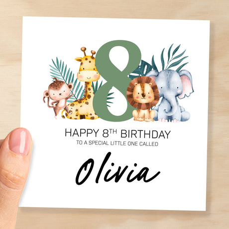 Personalised 8th Birthday Children's Card Jungle Themed Eighth Birthday Card For Boy or Girl Eight Years Custom Card