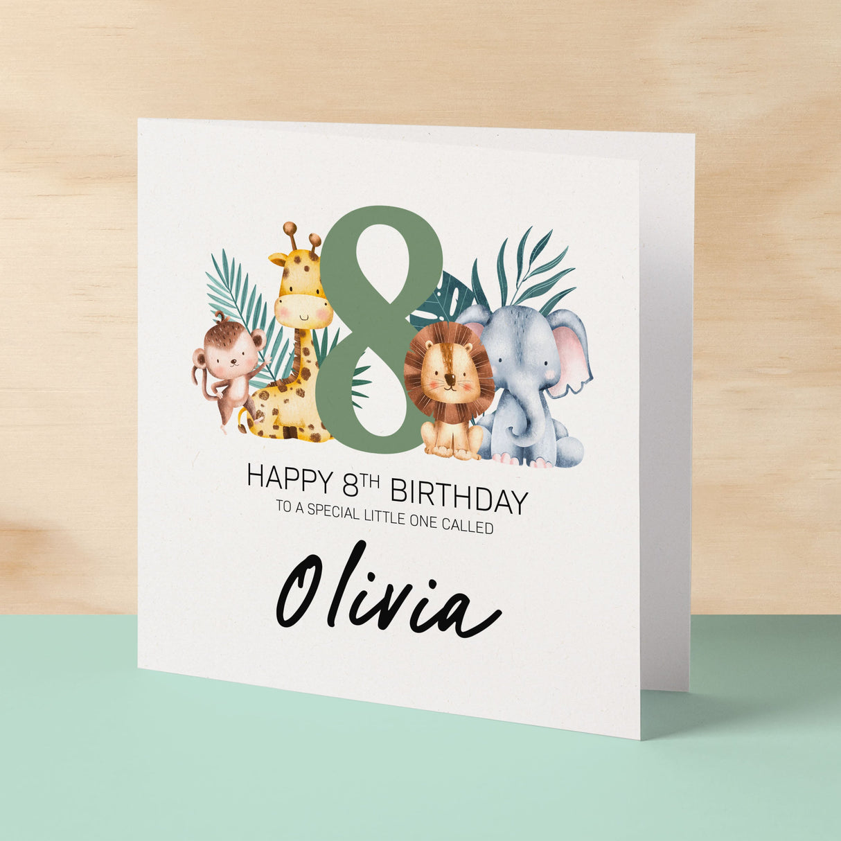 Personalised 8th Birthday Children's Card Jungle Themed Eighth Birthday Card For Boy or Girl Eight Years Custom Card