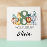 Personalised 8th Birthday Children's Card Jungle Themed Eighth Birthday Card For Boy or Girl Eight Years Custom Card