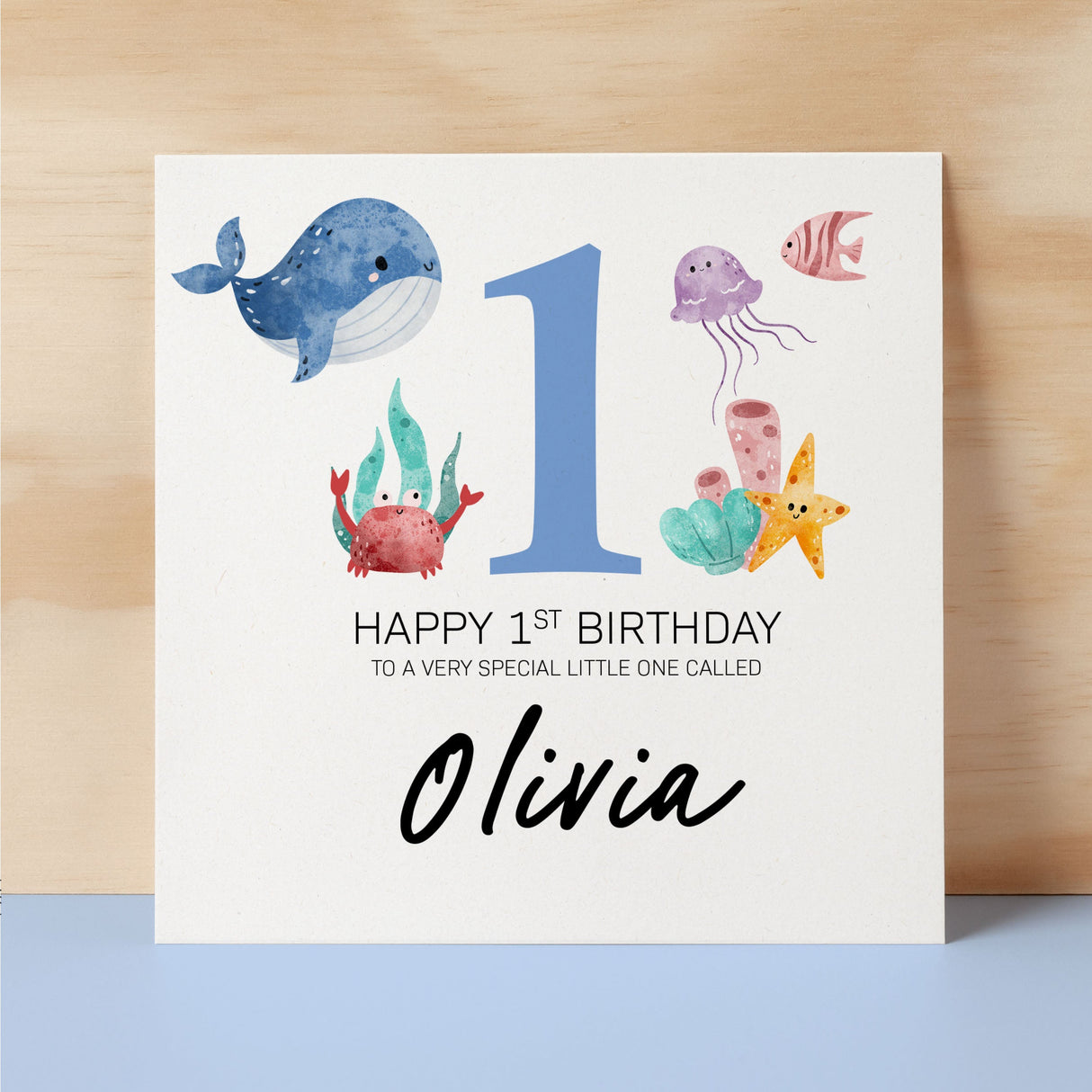 Personalised 1st Birthday Children's Card Sealife Themed First Birthday Card For Boy or Girl One Year Custom Card