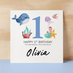 Personalised 1st Birthday Children's Card Sealife Themed First Birthday Card For Boy or Girl One Year Custom Card