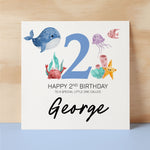 Personalised 2nd Birthday Children's Card Sealife Themed Second Birthday Card For Boy or Girl Two Years Custom Card