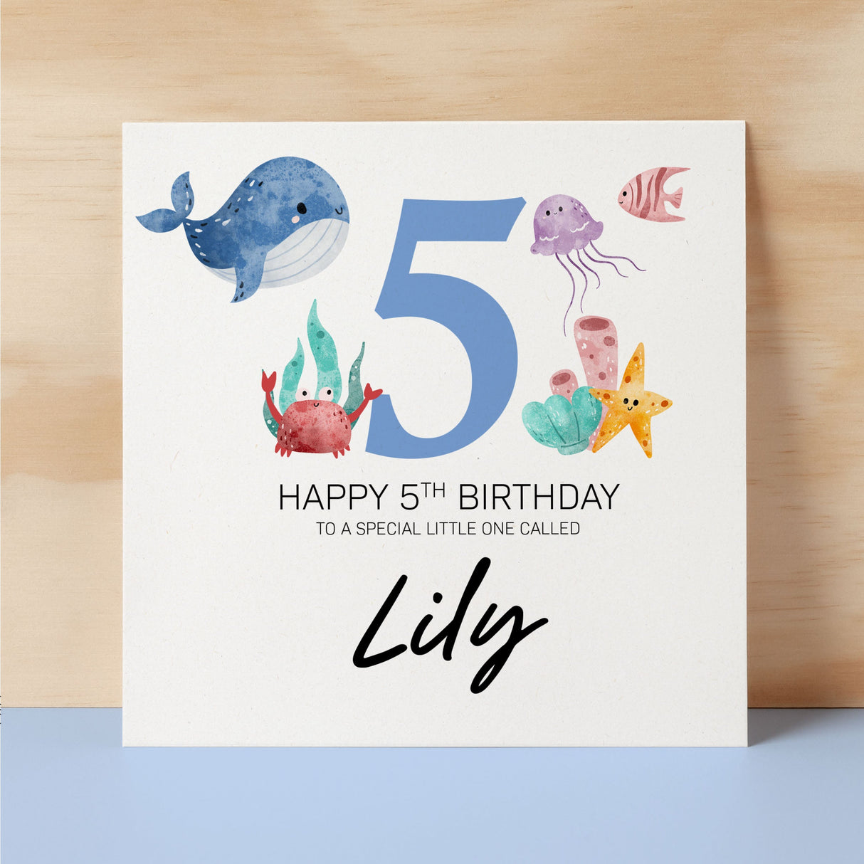 Personalised 5th Birthday Children's Card Sealife Themed Fifth Birthday Card For Boy or Girl Five Years Custom Card