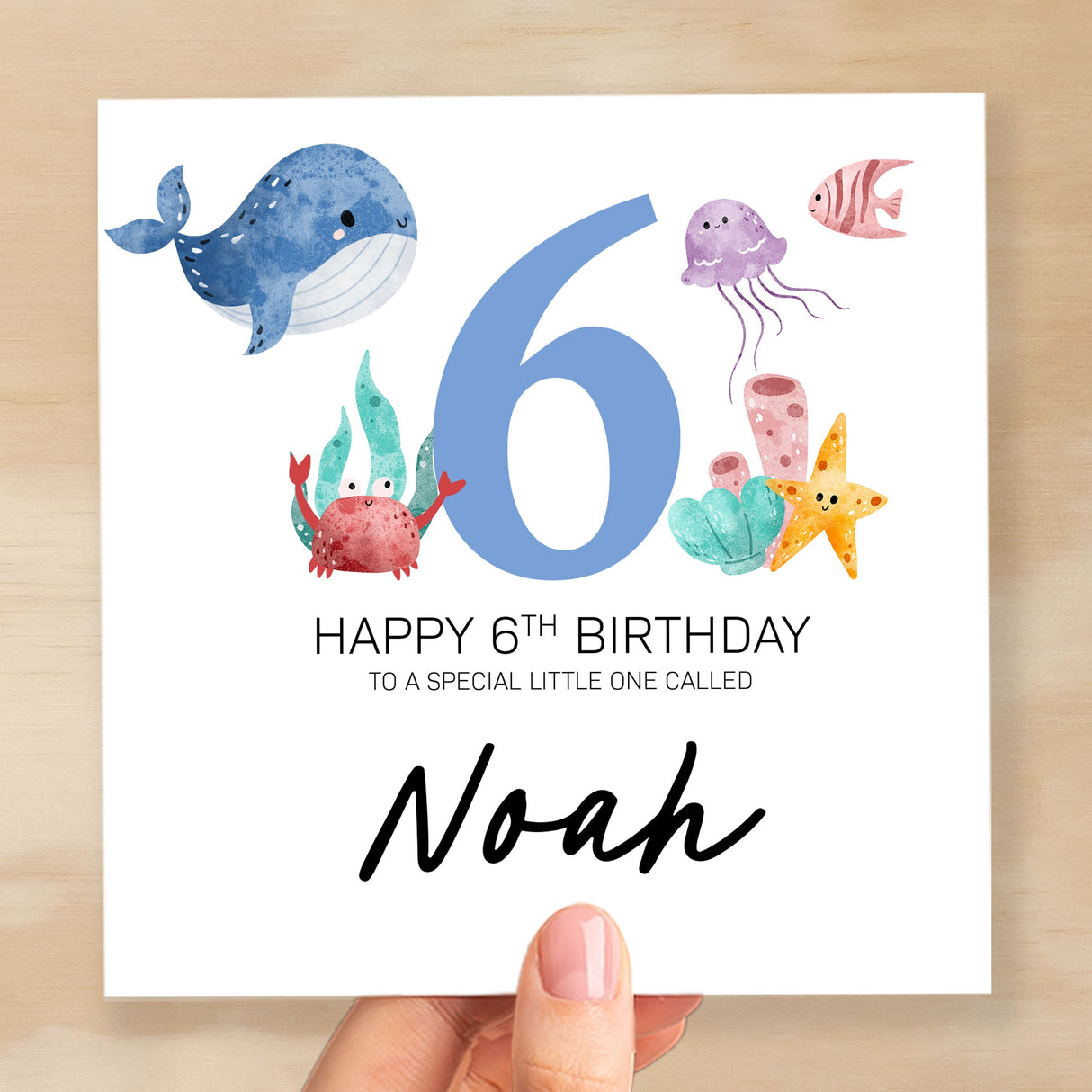 Personalised 6th Birthday Children's Card Sealife Themed Sixth Birthday Card For Boy or Girl Six Years Custom Card