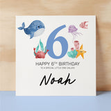 Personalised 6th Birthday Children's Card Sealife Themed Sixth Birthday Card For Boy or Girl Six Years Custom Card