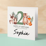 Personalised 2nd Birthday Children's Card Woodland Themed Second Birthday Card For Boy or Girl Two Years Custom Card