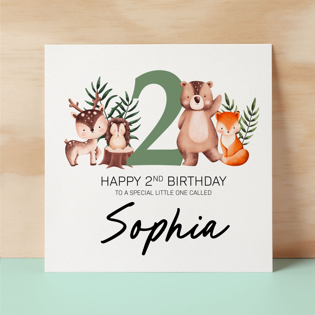 Personalised 2nd Birthday Children's Card Woodland Themed Second Birthday Card For Boy or Girl Two Years Custom Card