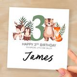 Personalised 3rd Birthday Children's Card Woodland Themed Third Birthday Card For Boy or Girl Three Years Custom Card