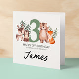 Personalised 3rd Birthday Children's Card Woodland Themed Third Birthday Card For Boy or Girl Three Years Custom Card