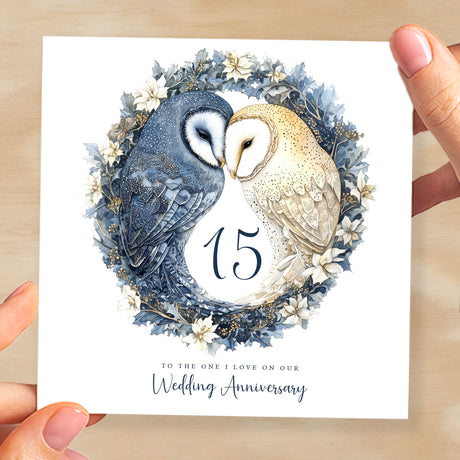 15th Wedding Anniversary Card Pretty Owl Design 15 Year Anniversary Cyrstal Wedding Anniversary Card