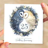 25th Wedding Anniversary Card Pretty Owl Design 25 Year Anniversary Silver Wedding Anniversary Card