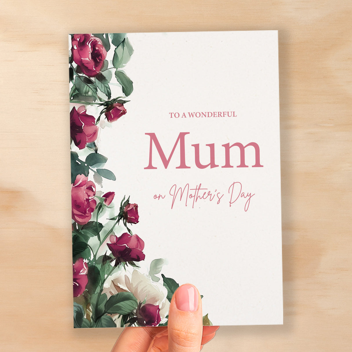 Mother's Day Card For Mum Mothering Sunday Card Love Mum Card Mother's Day Card with Flowers Roses Wonderful Mum Card