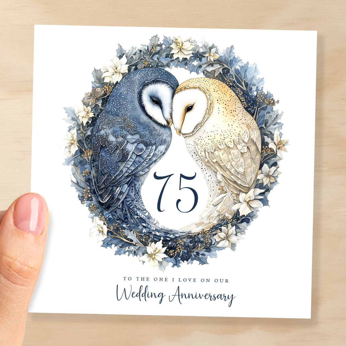 75th Wedding Anniversary Card Pretty Owl Design 75 Year Anniversary Diamond Wedding Anniversary Card