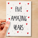 5 Year Anniversary Card For Wife or Husband Anniversary Card for 5th Anniversary Card For Boyfriend or Girlfriend Fifth Wedding Anniversary