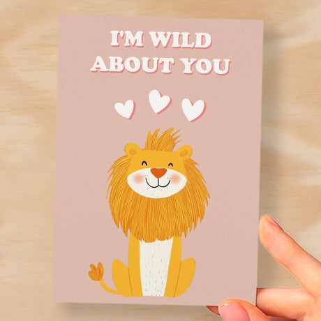 Cute Anniversary or Valentine's Card I'm Wild About You Cute Lion Anniversary Card For Him or Her