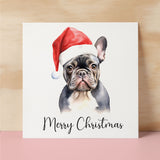 Fun Christmas Card of a French Bulldog Wearing A Santa Hat Whimsical Watercolour Christmas Card For Animal Lover For Him or Her