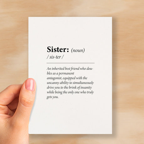 Birthday Card For Sister Fun Dictionary Quote Card For Sister Custom Message Card For Sister Funny Birthday Card For Sister