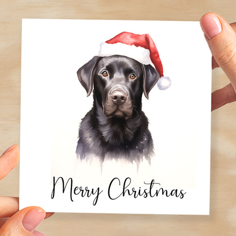 Fun Christmas Card of a Labrador Dog Wearing A Santa Hat Whimsical Watercolour Christmas Card For Animal Lover For Him or Her