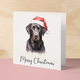 Fun Christmas Card of a Labrador Dog Wearing A Santa Hat Whimsical Watercolour Christmas Card For Animal Lover For Him or Her